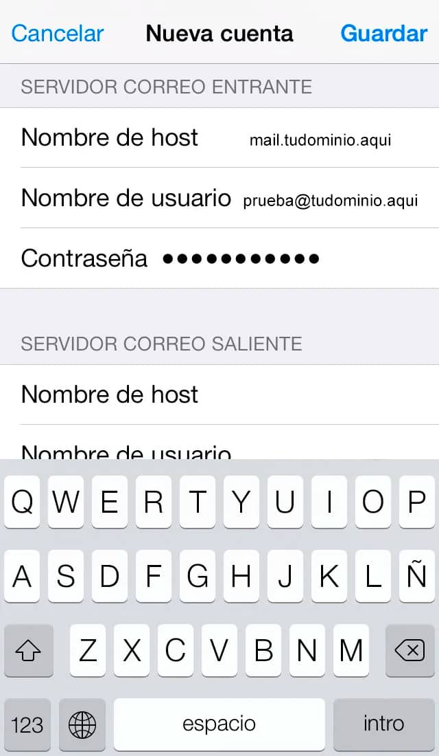 Iphone - Ajustes - Correo - Añadir cuenta - otras - correo - entrante